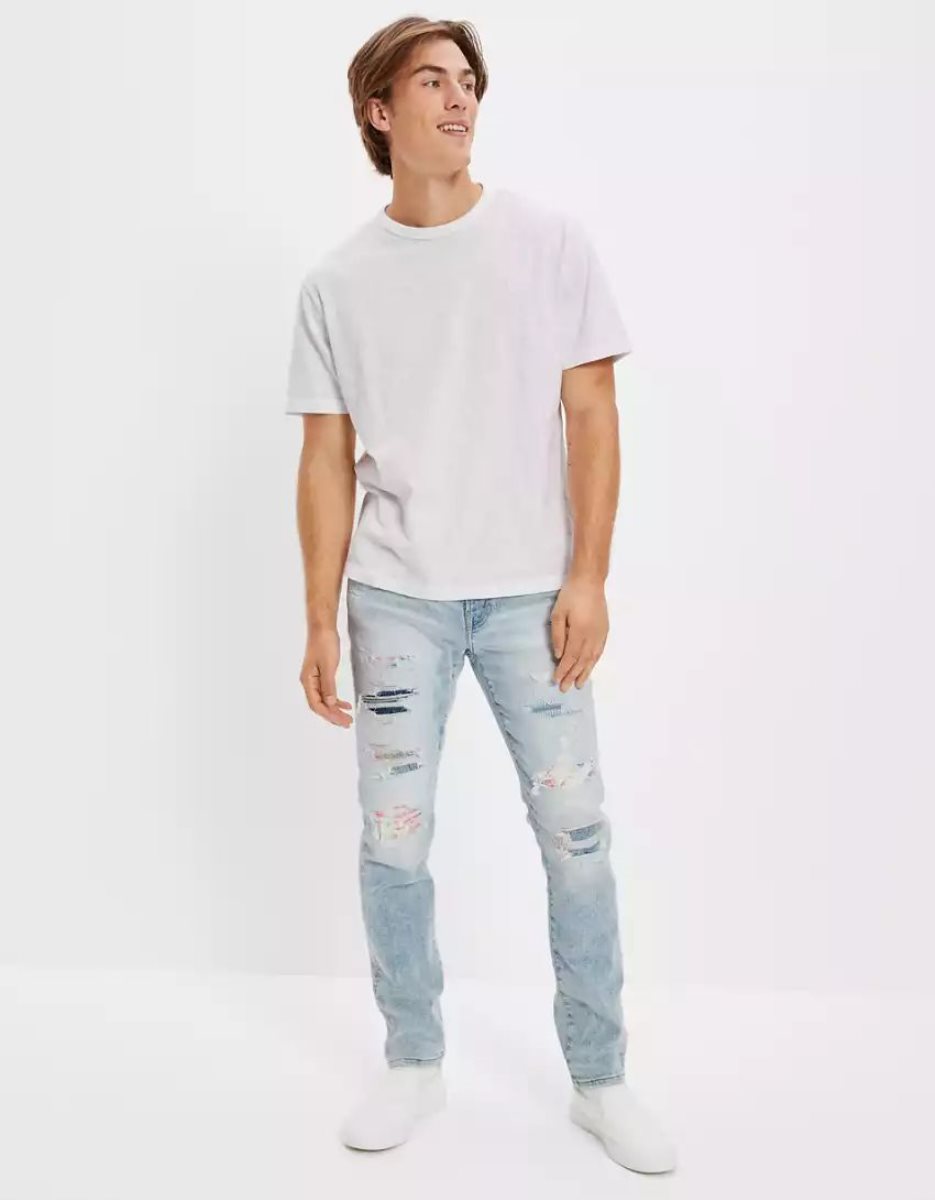 Jean American Eagle AE Pride AirFlexPatched Athlétiques Mince Bleu Homme | KED-84790654